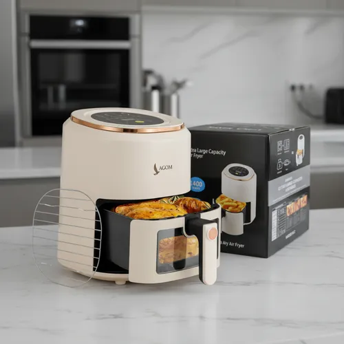 Freidora De Aire Lagom Af335 Sin Aceite Electrica Digital Air Fryer 7.5l Con Ventana Visible 1400w 10 Programas De Cocción 200°c Temperatura Ajustable Calentamiento De Circulación 360° Pantalla Táctil