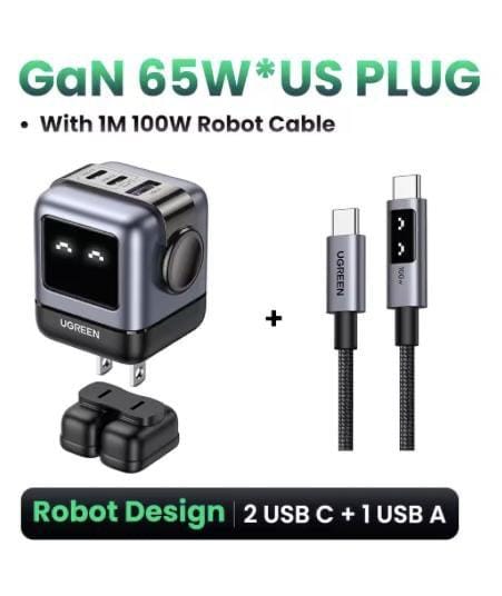 UGREEN 65W 30W GaN cargador Robot diseño PD3.0 cargador rápido QC4.0 3,0 PPS para iPhone 17 16 15 Pro Macbook mesa de ordenador portátil