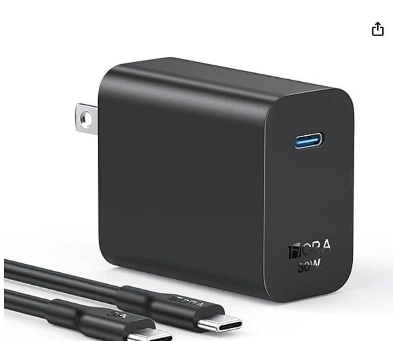 1 Hora PD 30W Cargador Tipo C – Cargador Carga Rápida con 1M 3A Cable USB C a C