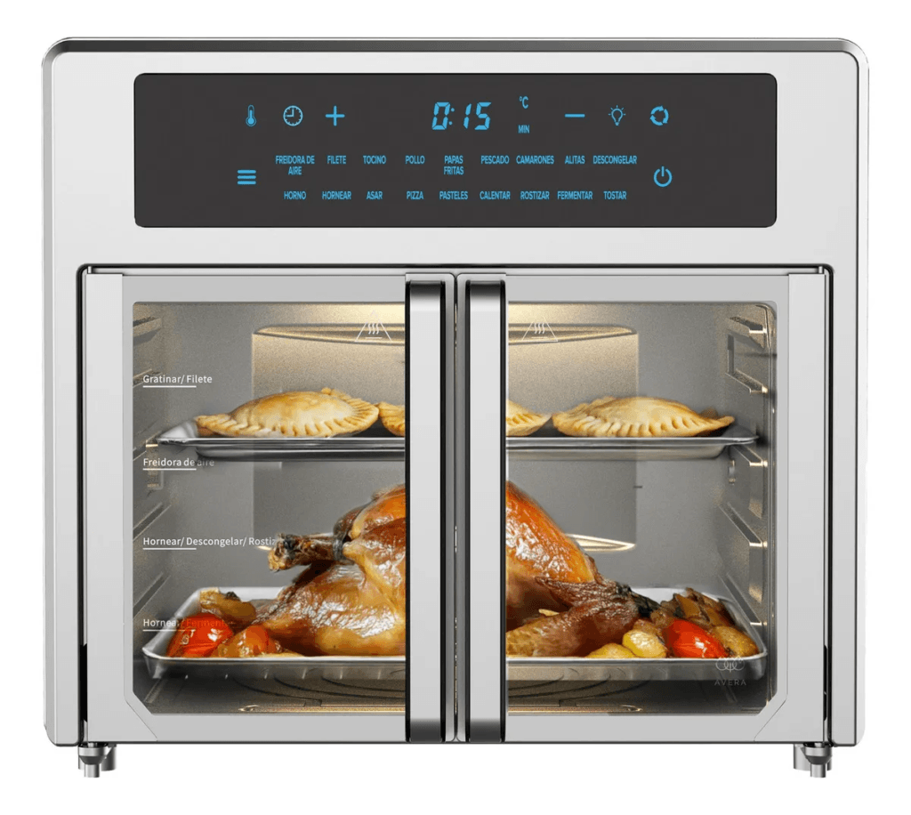 Horno Freidora Eléctrico De Aire Con Puerta Francesa 25l Color Gris Avera Hpf01