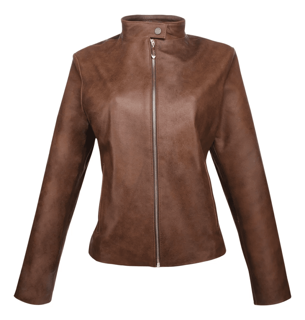 Chamarra Dama Cuadra Piel Genuina De Ovino Café