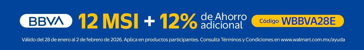 BBVA 12MSI + 12% Mínimo MSI $4,000 Mínimo Ahorro Adicional $7,000 Productos seleccionados 28 enero al 2 de febrero WBBVA28E