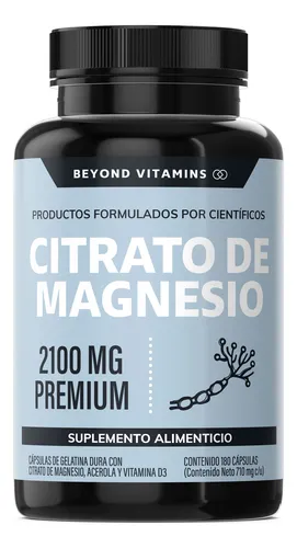 Citrato de Magnesio 2100mg con Acerola y Vitamina D3 - Suplemento alimenticio de Magnesium Citrate | Vitaminas Mujer / Hombre - Citrato Magnesio Polvo Concentrado en 180 capsulas