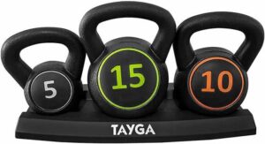 Tayga Set Pesas Rusas Kettlebells 5,10,15 lb con Base