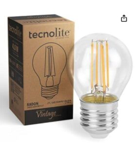 Tecnolite - Foco G45 Globo LED Filamento 4.5 W, Luz Suave Cálida, Base E27, Atenuable