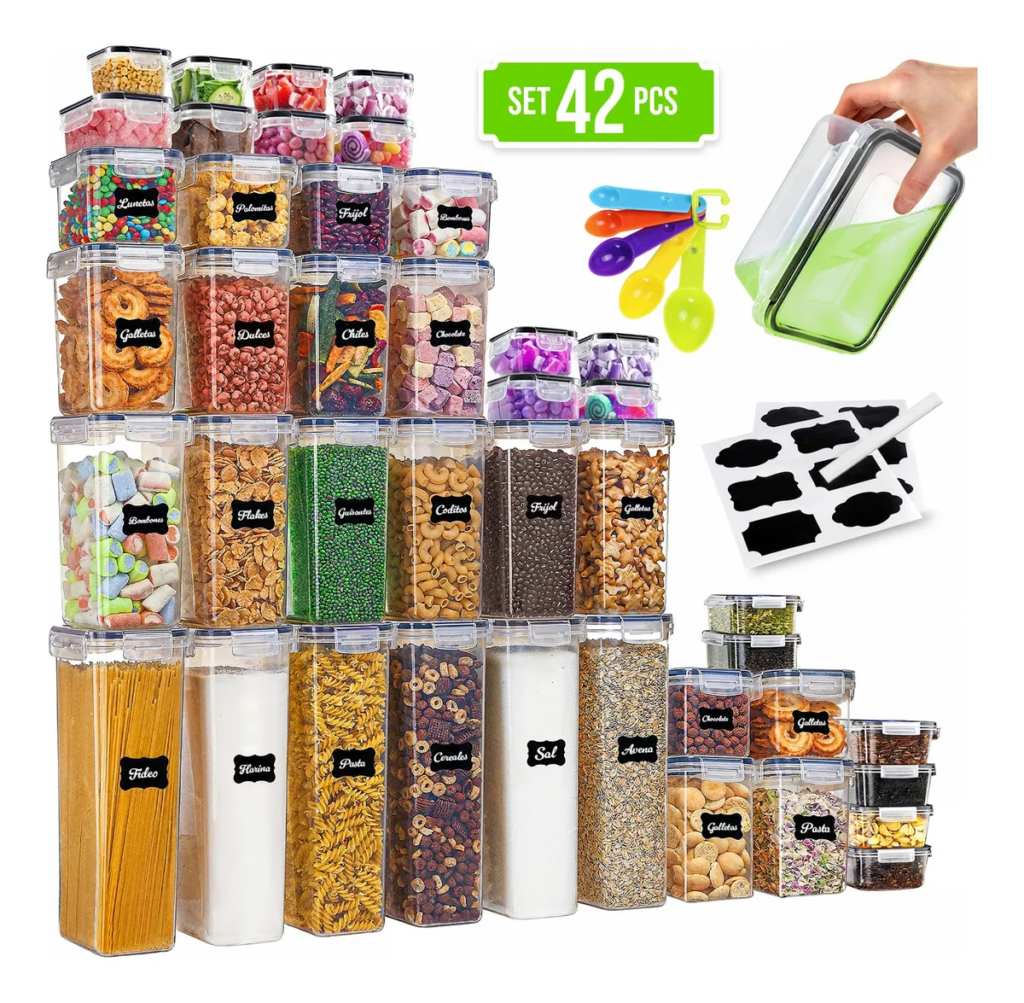 Recipientes Herméticos De Almacenamiento De Cocina 42 Pz Color Transparente