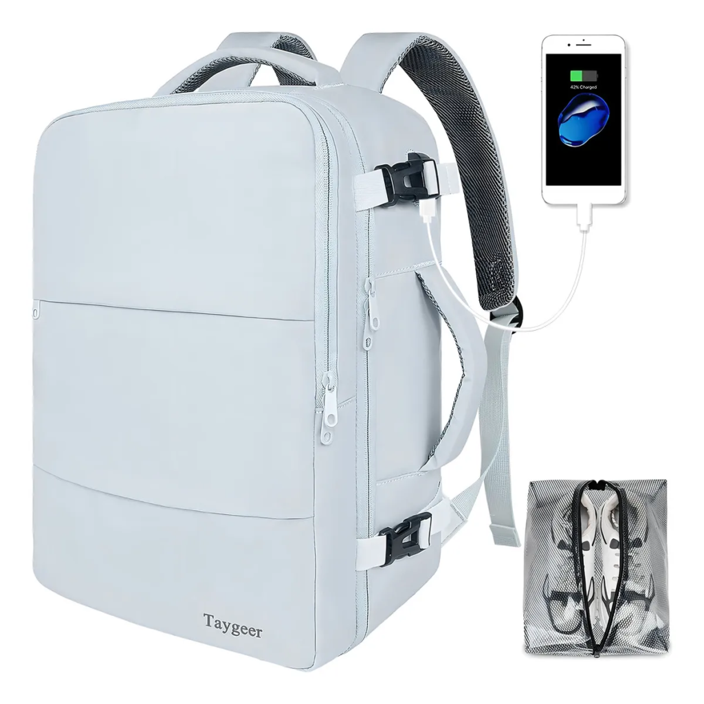 Mochila De Viaje Taygeer Impermeable Con Usb Para Laptop 15.6 Azul Liso