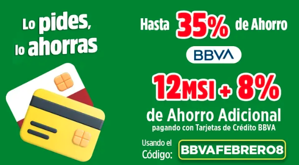 Promocion BBVA con Bodega Aurrera, 12MSI + 8% de ahorro adicional